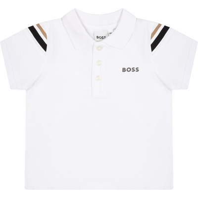 Hugo Boss White Polo Shirt For Baby Boy With Logo