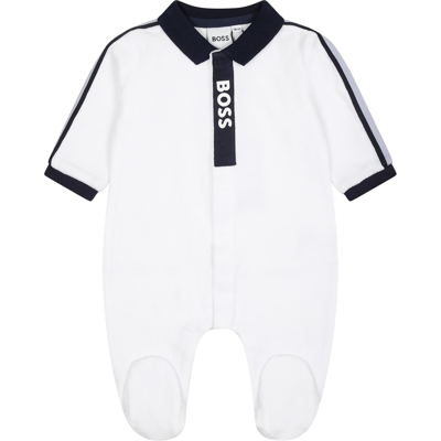Hugo Boss White Jumpsuit For Baby Boy With Logo