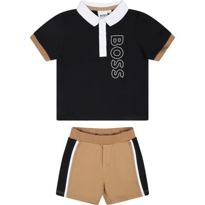 Hugo Boss Multicolor Sport Suit Set For Baby Boy In Black