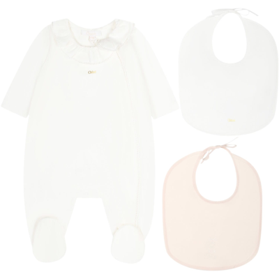 Chloé White Set Of Babygrow For Baby Girl