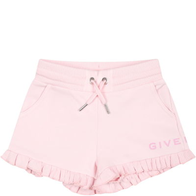 Givenchy Pink Sports Shorts For Baby Girl With Logo