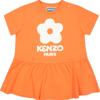 KENZO ORANGE CASUAL DRESS FOR BABY GIRL WITH BOKE FLOWER