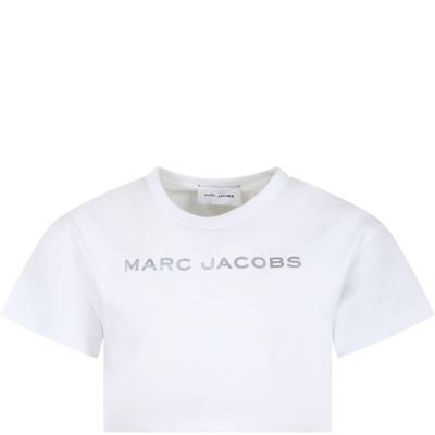 Marc Jacobs Kids' White Crop T-shirt For Girl With Logo In Bianco