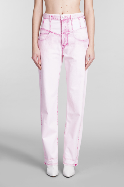 ISABEL MARANT NOEMIE JEANS IN ROSE-PINK COTTON