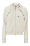 BRUNELLO CUCINELLI BRUNELLO CUCINELLI SMOOTH COTTON FLEECE HOODED TOPWEAR WITH SHINY PIPING
