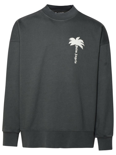 Palm Angels Logo Printed Crewneck Sweatshirt In Grey