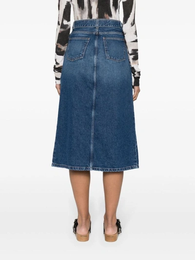 Twinset Belted Midi Denim Skirt In Blue