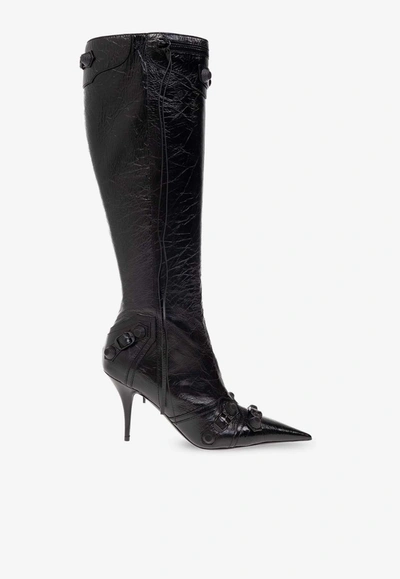 Balenciaga Cagole 90 Buckled Knee-high Leather Boots In Black