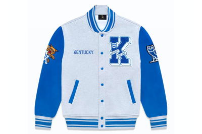 Pre-owned Ovo X Ncaa Kentucky Wildcats Fleece Varsity Jacket Heather Grey