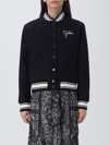 Golden Goose Wool Blend Bomber With Embroidered Logo In Blue