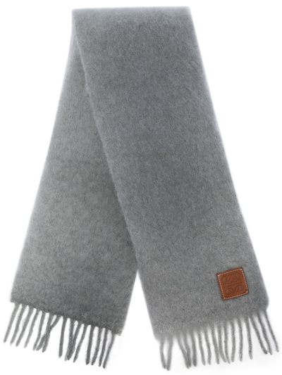 Loewe Mohair And Wool Fringed Scarf In Grey
