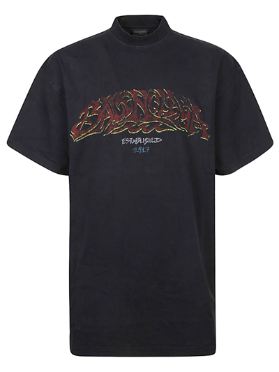 Balenciaga Heavy Metal-print Cotton-jersey T-shirt In Fadedblack/red