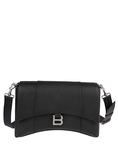 Balenciaga 'messenger Downtown' Black Cross-body Bag With B Logo In Semi Matte Leather Man In Noir