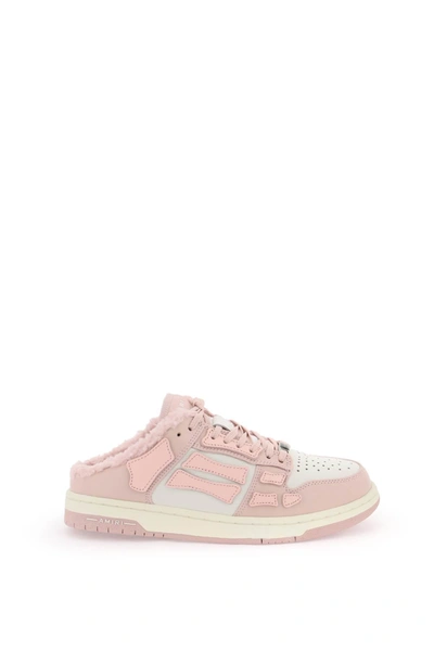 Amiri Skel Leather Mule Sneakers In White, Pink