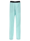 Tom Ford Jacquard-trimmed Stretch-silk Satin Wide-leg Pants In Light Blue