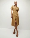 Veronica Beard Adavi Waisted Button-front Midi Dress In Desert Khaki