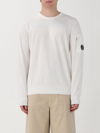 C.p. Company 'diagonal Raised' White Sweatshirt With Lens Motif On The Arm In White