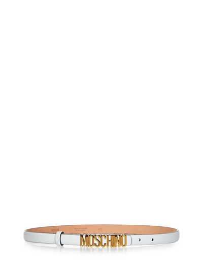 Moschino Logo Plaque Buckle Belt In White