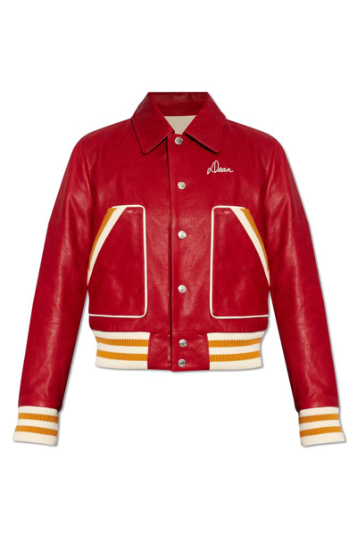 Dsquared2 Varsity Leather Bomber Jacket In Red