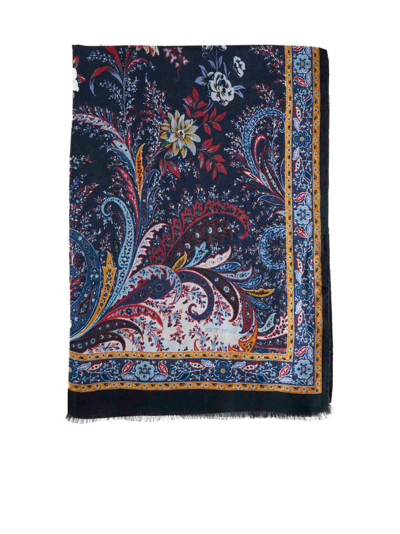 Etro Floral Print Frayed Edge Scarf In Multi
