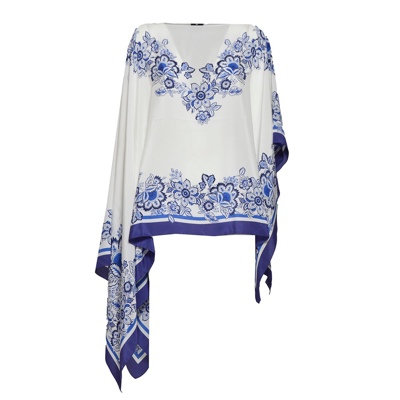 Etro Placed Floral Print Silk Poncho In Print Floral White