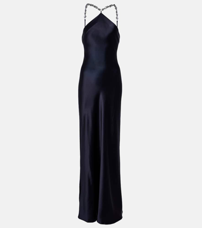 Staud Cadence Halterneck Satin Slip Dress In Navy