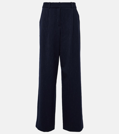 Veronica Beard Heyser Pinstripe High-rise Wide-leg Pants In Blue