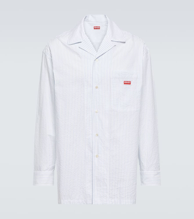 Kenzo Pinstriped Cotton Poplin Shirt In Blue