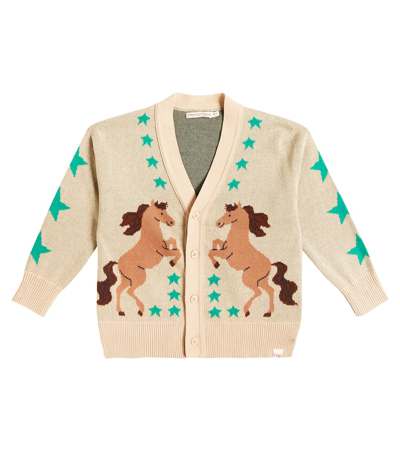 Tinycottons Kids' Horses Jacquard Cotton Cardigan In Beige