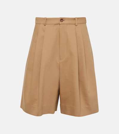 Polo Ralph Lauren Pleated Cotton And Wool Shorts In Beige