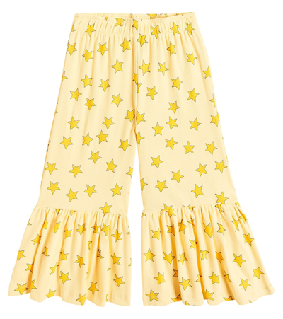 Tinycottons Kids' Stars Cotton-blend Jersey Flared Pants In Mellow Yellow