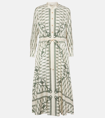 Tory Burch Printed Silk Shirtdress In Green