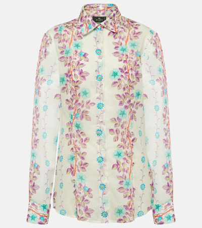 Etro Floral Floral Cotton Button-front Shirt In Print On White Ba