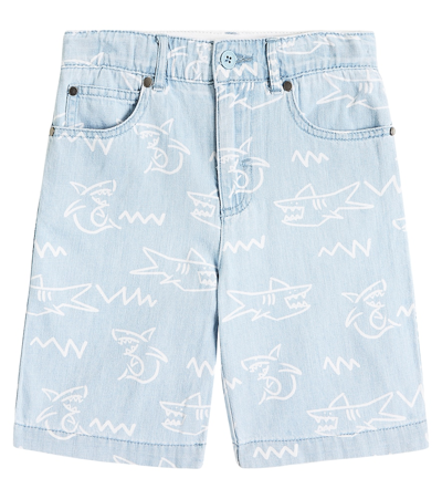 Stella Mccartney Kids' Printed Denim Shorts In Light Blue/white