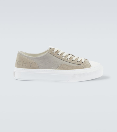 Givenchy City Suede-trimmed Canvas Sneakers In 030-medium Grey