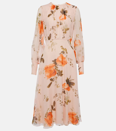 Erdem Floral-print Silk Midi Dress In Pink & Purple