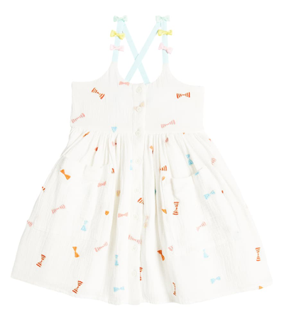 Stella Mccartney Kids' Embroidered Bow-detail Cotton Dress In Avorio/embroidery