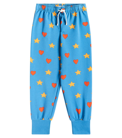 Tinycottons Kids' Hearts Stars Cotton-blend Jersey Sweatpants In Blue