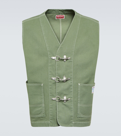 Kenzo Cotton Drill Waistcoat In Almond Green