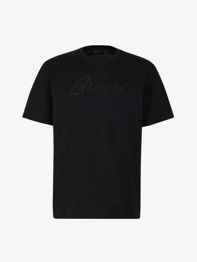 Brioni Embroidered Cotton T-shirt In Negre
