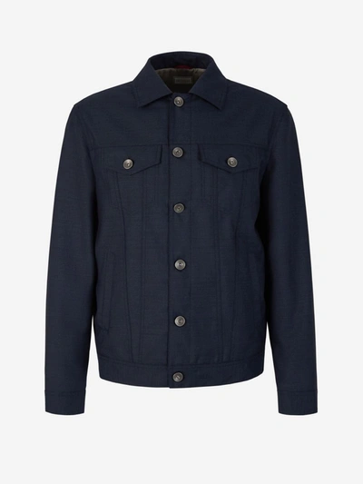 Brunello Cucinelli Pockets Wool Jacket In Blau Nit