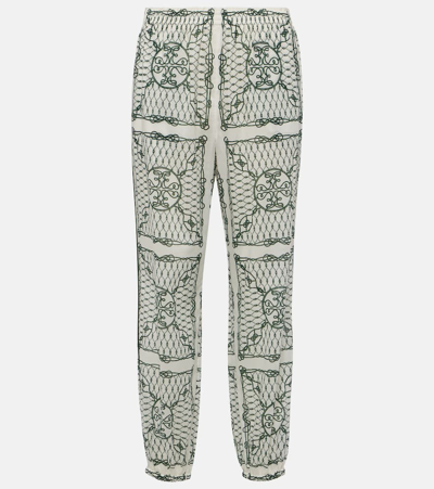 Tory Burch Printed High-rise Cotton Tapered Pants In Ivory,green