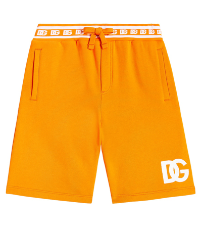 Dolce & Gabbana Kids' Logo Cotton Jersey Shorts In Arancio Brillante