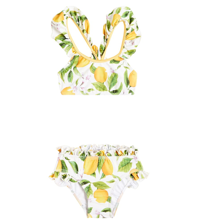 Suncracy Kids' Palermo Printed Ruffled Bikini In Yellow Lemons