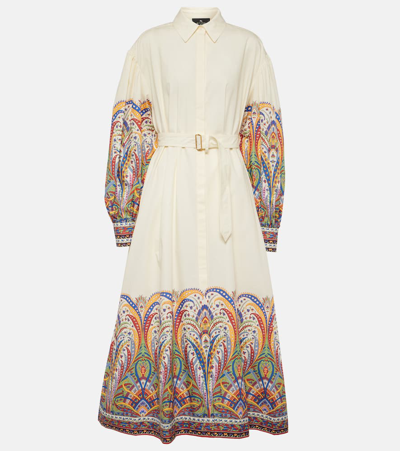 Etro Placed Paisley Long Sleeve Cotton Shirtdress In Multi