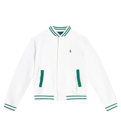 Polo Ralph Lauren Kids' Cotton-blend Bomber Jacket In White W/ Bush Green