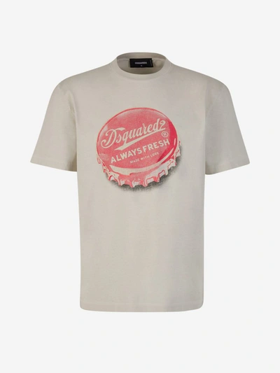 Dsquared2 Printed Cotton T-shirt In Crema