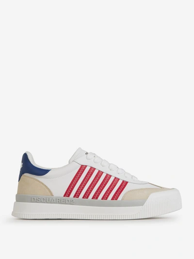 Dsquared2 Striped Leather Sneakers In Blanc