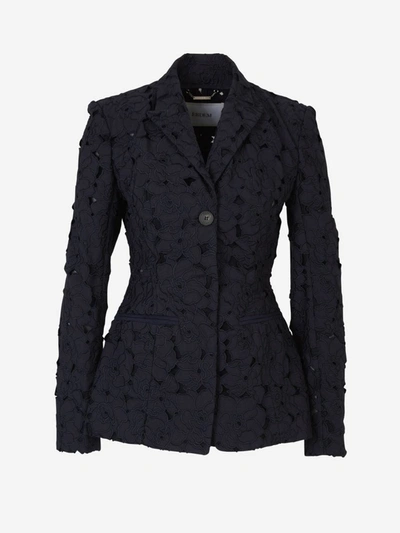 Erdem Floral Cutwork Cotton-blend Blazer In Navy