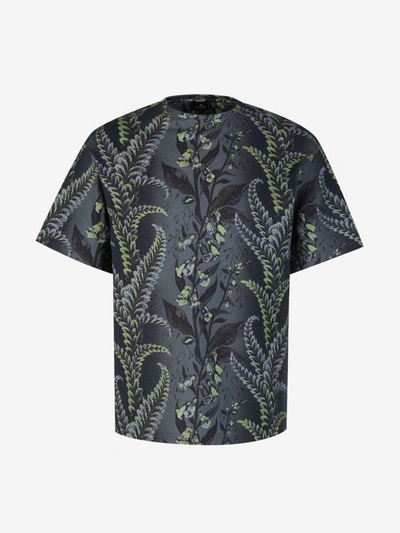 Etro Flower Cotton T-shirt In Gris Fosc